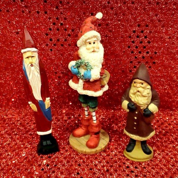 L@@K Lot of 3 Christmas Santa Claus Figurines ~ Hand Painted - Picture 1 of 3